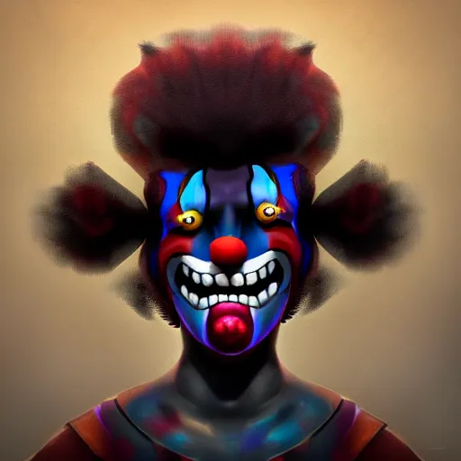 Image similar to dark and black clown jester , highly detailed , digital art, devian art , artstation , trending on artstation , HD , 4k