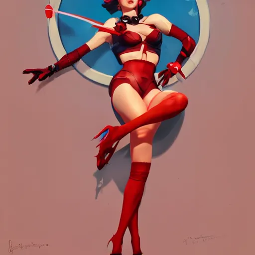 Image similar to pinup overwatch tracer in a red bikini, artwork by sergey kolesov, medium shot, asymmetrical, organic painting, sunny day, matte painting, bold shapes, hard edges, street art, trending on artstation, by huang guangjian and gil elvgren and sachin teng