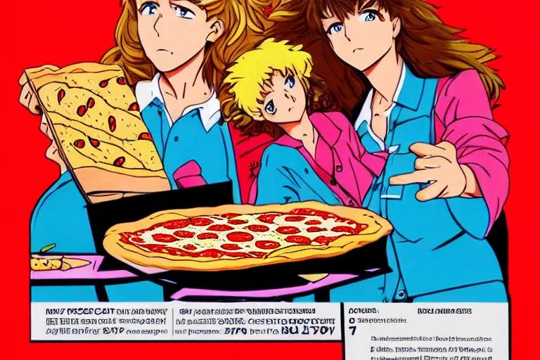 Prompt: pizza, 80s, advertisement, anime