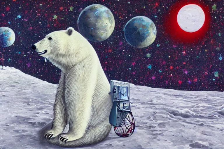 Image similar to a polar bear on the moon by kenny scharf, portrait,
