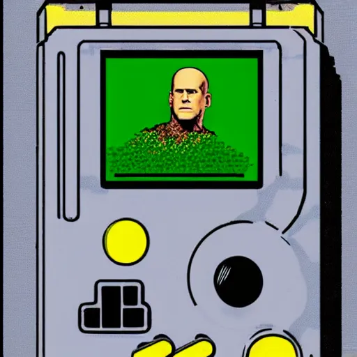 Image similar to coverart for a Gameboy videogame that just loads a picture of Bruce Willis, no other gameplay features