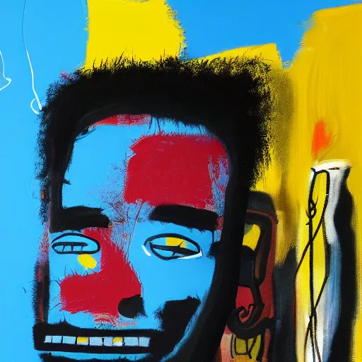 Image similar to new painting by jean michel basquiat and 3 d render