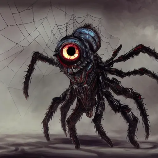 Image similar to d & d monster, huge spider monster covered in eyes, dark fantasy, concept art, character art