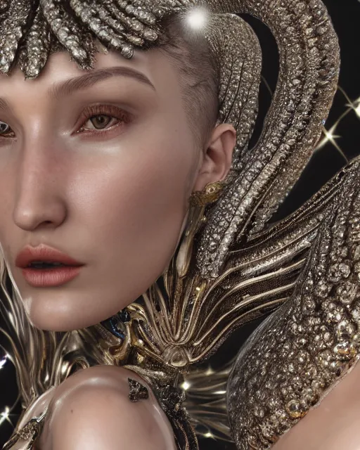 Prompt: a highly detailed metahuman 4 k close up render of an alien goddess bella hadid monument snake in iris van herpen dress schiaparelli in diamonds crystals swarovski and jewelry iridescent in style of alphonse mucha gustav klimt trending on artstation made in unreal engine 4