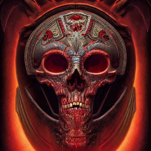 Image similar to digital _ painting _ of _ cizkin god of death mayan _ by _ filipe _ pagliuso _ and _ justin _ gerard _ symmetric _ fantasy _ highly _ detailed _ realistic _ intricate _ port glowing red eyes, space background