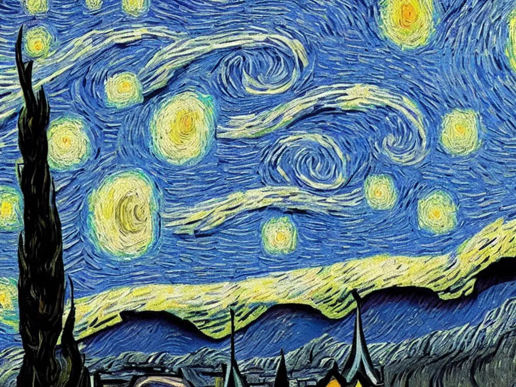 Image similar to van gogh starry night flipped on its side