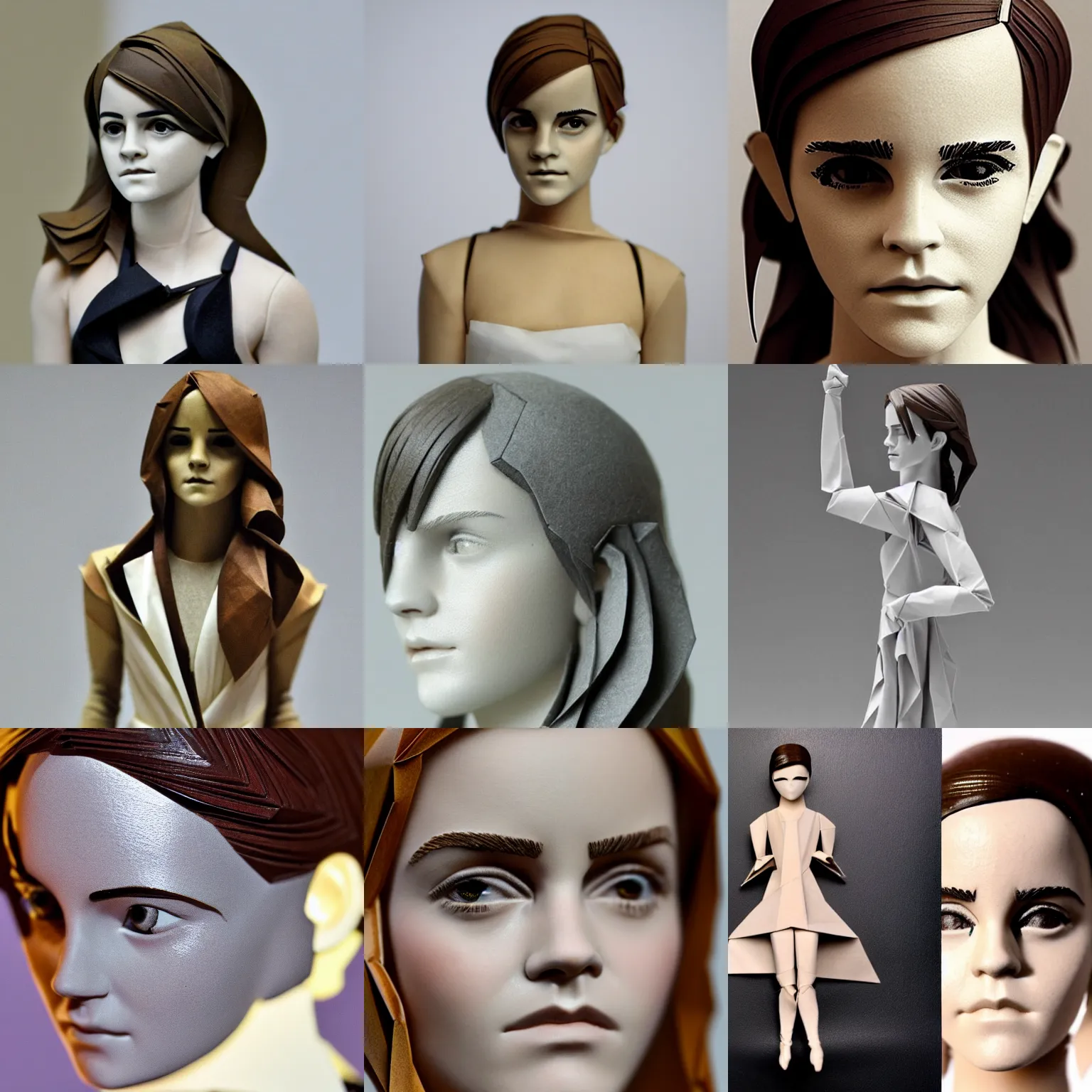 Prompt: origami figure of emma watson _ close - up _ very detailed _ 1 6 k