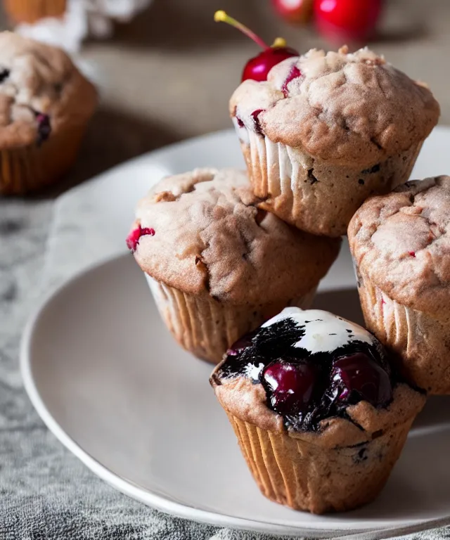 Image similar to black and white japanese chin dog eating cherry muffins