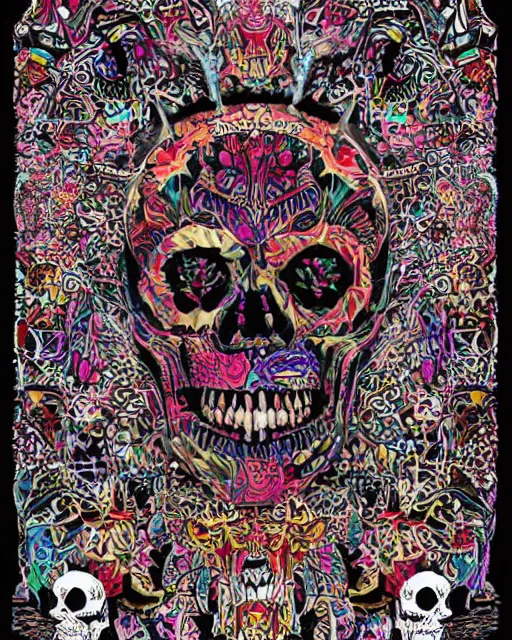 Prompt: an intricate exploding skull, screen print, colour explosion, voronoi, art by Gustavo Bernal, Garavato