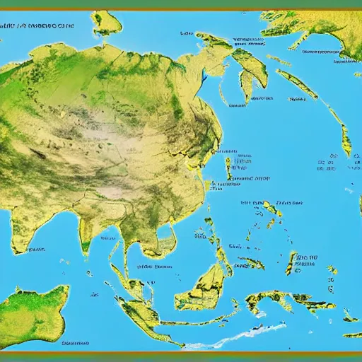 Image similar to isometric view of mainland southeast asia, geographic map, high - detail, high accuracy, in style of old map, fantasy,