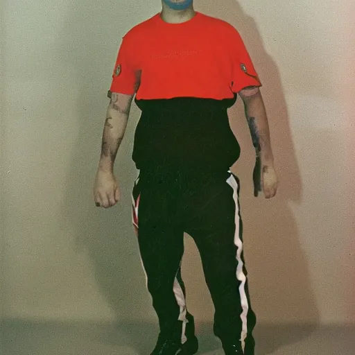 Image similar to bald rotterdam gabber from 9 0's. full body portrait