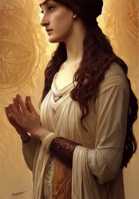 Image similar to sansa mummy brown hands, intricate, elegant, highly detailed, digital painting, artstation, concept art, smooth, sharp focus, illustration, art by artgerm and greg rutkowski and alphonse mucha and william - adolphe bouguereau