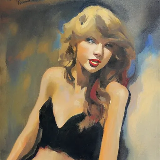 Image similar to romantic painted portrait of taylor swift by gregory manchess, james gurney, jeffrey catherine jones