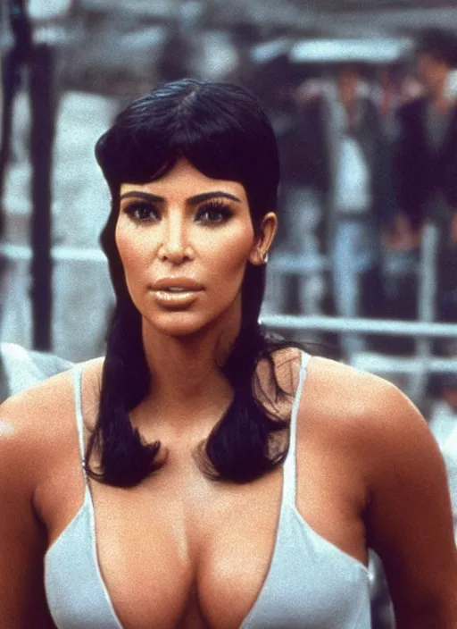 Image similar to film still of kim kardashian as rocky balboa in rocky,