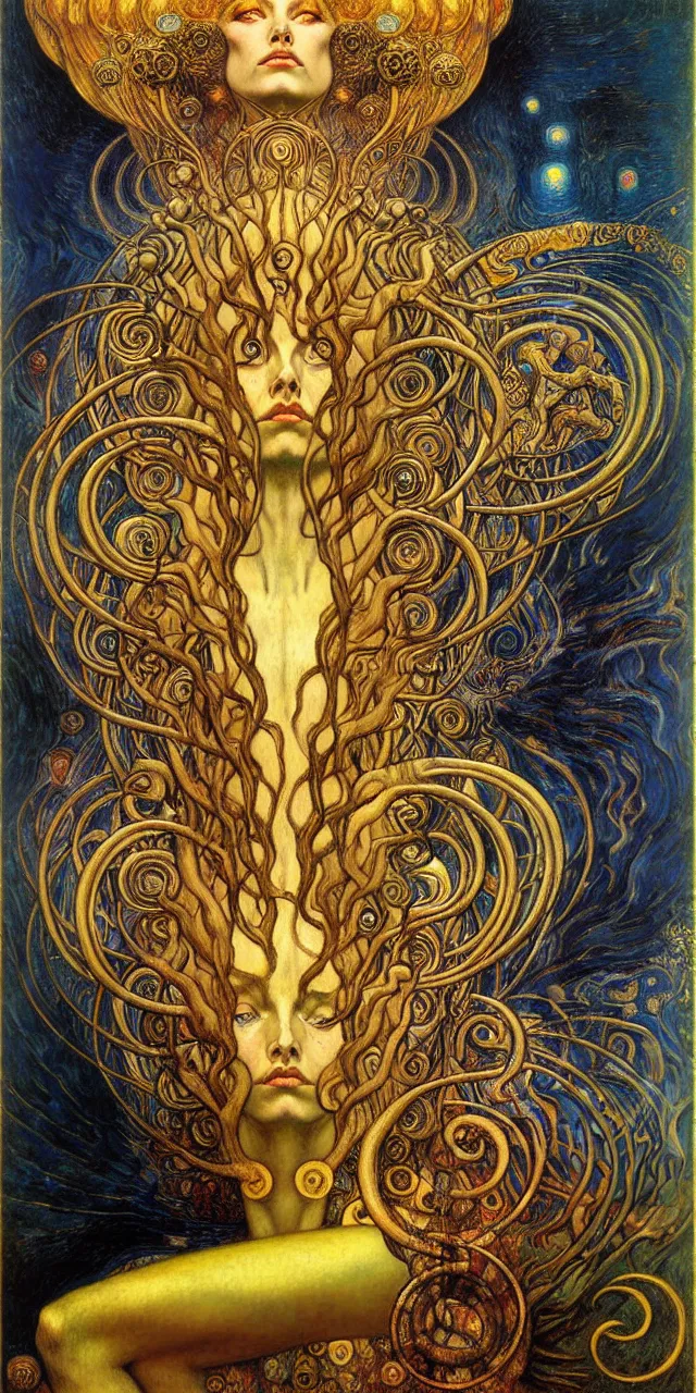 Image similar to Divine Chaos Engine by Karol Bak, Jean Delville, William Blake, Gustav Klimt, and Vincent Van Gogh, symbolist, visionary