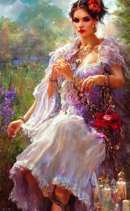 Image similar to Gypsy gothic princess. by Konstantin Razumov, horror scene, highly detailded