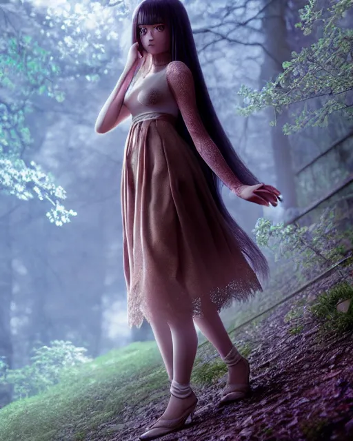 Prompt: photo of eevee pokemon humanisation, in lace brown dress, film still, dslr, by greg rutkowski, ross tran, artgerm, wlop glossy skin, pearlescent, very coherent