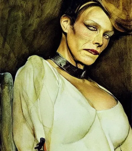 Image similar to a high quality, high detail, portrait of a drag queen by andrew wyeth, moody, nostalgic