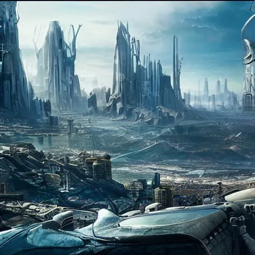 Image similar to An epic future utopian science fantasy cityscape, sustainable architecture, hyperdetailed photorealistic wide angle landscape painting, by Zack Snyder and James Cameron