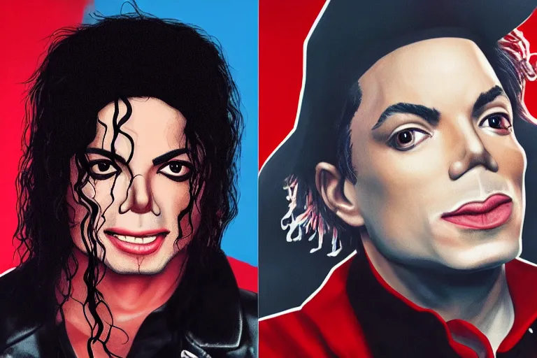 Prompt: michael jackson collabs with eminem to make an epic rap song, coloured background, close up, photorealistic, 8 k