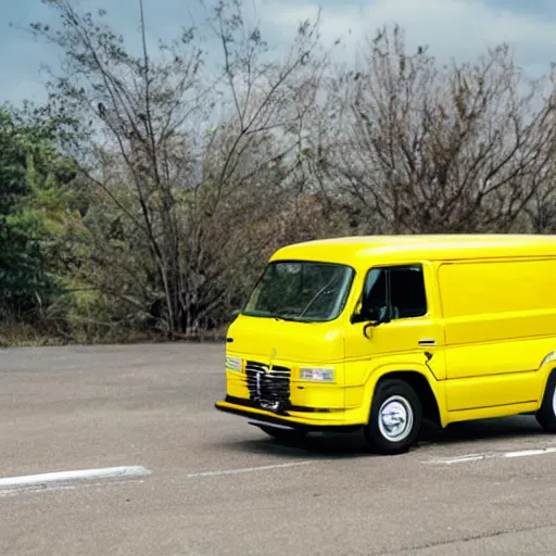 Prompt: yellow japanese kei truck van drifting