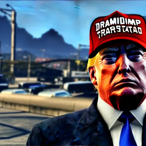 Image similar to donald trump in gta v gameplay, ps 5 screenshot, third person gameplay, five stars, 3 d render, cryengine, highly detailed