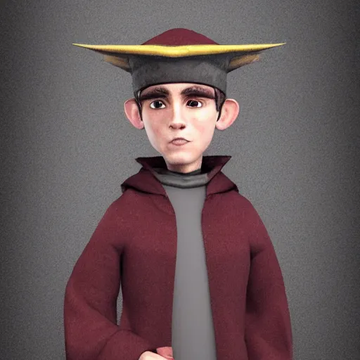 Image similar to a realistic wizard boy wearing a cap