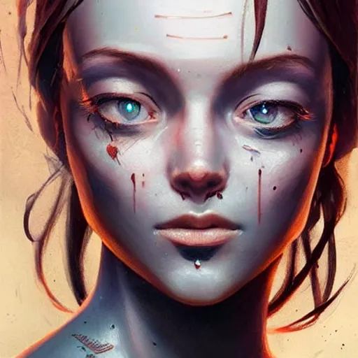 Image similar to a magical robot head, tattoo, artificial intelligence, highly detailed, digital painting, smooth, sharp, beautiful face, expressive eyes, art by greg rutkowski