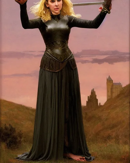 Image similar to rhea seehorn as kim wexler in fantasy medieval costume by Michael Whelan, William Adolphe Bouguereau, John Williams Waterhouse