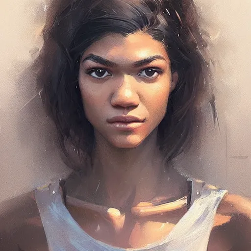 Image similar to “ portrait of zendaya by greg rutkowski, young, attractive, highly detailed portrait, scifi, digital painting, artstation, concept art, smooth, sharp foccus ilustration, artstation hq ”