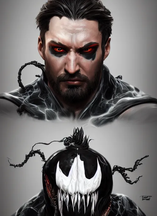 Image similar to An epic fantasy comic book style portrait painting of Venom, unreal 5, DAZ, hyperrealistic, octane render, cosplay, RPG portrait, dynamic lighting