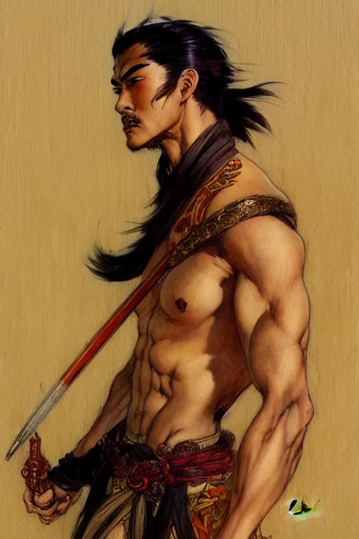 Image similar to male, wuxia, character design, painting by gaston bussiere, katsuya terada, frank frazetta, tom of finland, trending on artstation