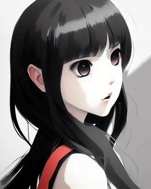 Prompt: portrait of cute girl by ilya kuvshinov, illustration concept art, anime, manga, pencil sketch, black and white trending pixiv fanbox by wlop and greg rutkowski and makoto shinkai and studio ghibli