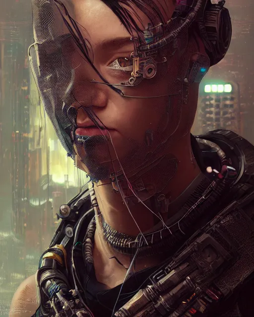 Prompt: portrait of a cyberpunk cyborg. sci - fi, intricate abstract upper body intricate, wlop, concept art, octane render, deviantart, greg rutkowski, cinematic, key art, hyperrealism,