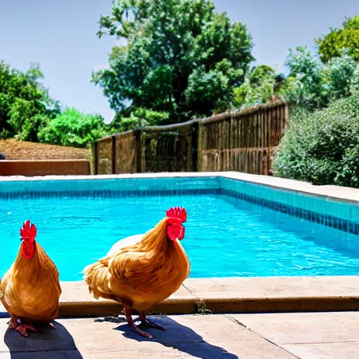 Image similar to the chickens are sunbathing by the pool, photograph