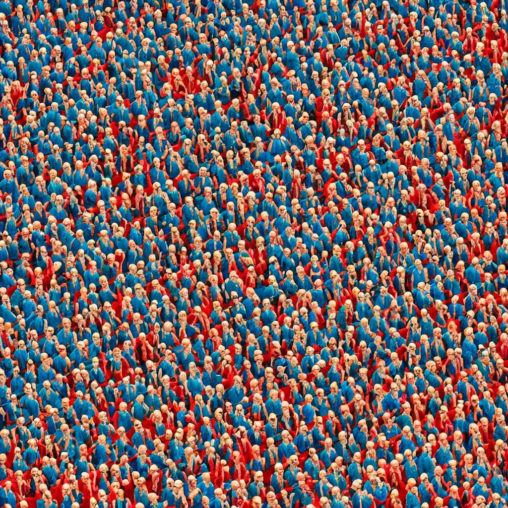 Image similar to a Where's Wally of a chinese prison, 4k, beautiful, bold colors, detailed, high resolution, realistic, intricate