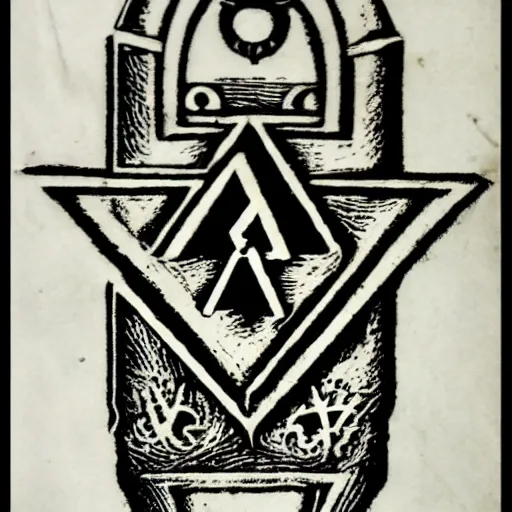 Image similar to magic sword iconography old occult runes intaglio etching engraving alchemy ink witchcraft