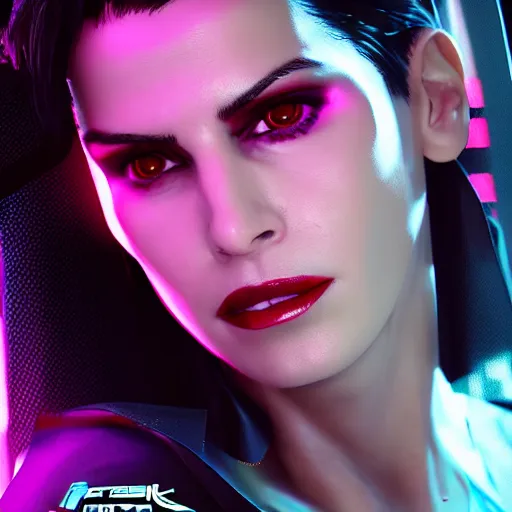 Image similar to lana parrilla portrait, cyberpunk 2 0 7 7, cyberpunk judy alvarez, photorealistic, ultra detailed, neon, octane, bokeh, cinematic lighting, cyber, cyberpunk city, studio quality, feature, scars, cyberface, 8 k