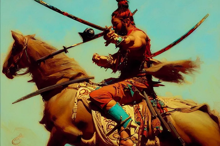 Image similar to turquoise samurai painting by gaston bussiere, craig mullins, j. c. leyendecker