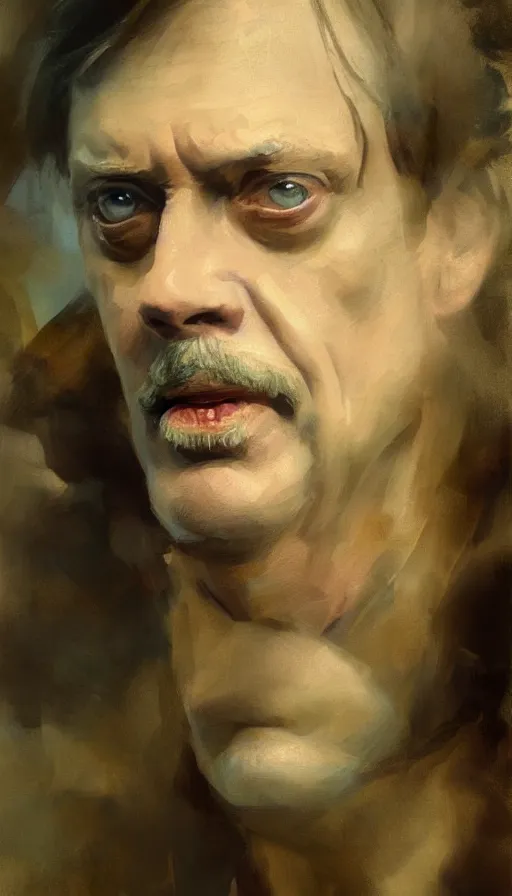 Image similar to an close up oil drawing of roman god emperor steve buscemi, renaissance painting, art by anders zorn, wonderful masterpiece by greg rutkowski, expressive brush strokes, beautiful cinematic light, american romanticism by greg manchess, jessica rossier fantasy art, concept art, official art, hd mod