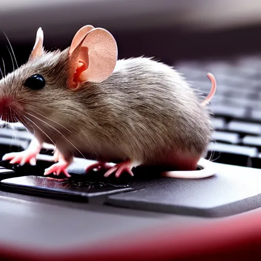 Prompt: a real mouse on a keyboard