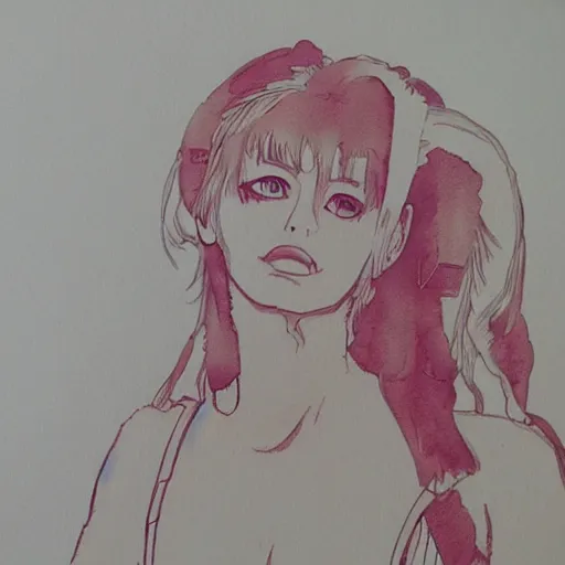 Image similar to Brigitte Bardot by Otomo Katsuhiro, character art, watercolour