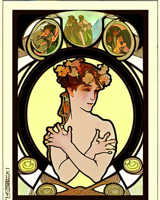 Prompt: an alphonse mucha style image frame