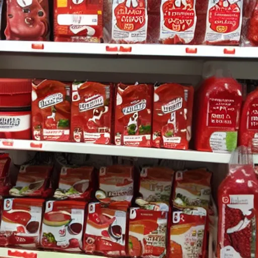 Prompt: ketchup flood, in a target store