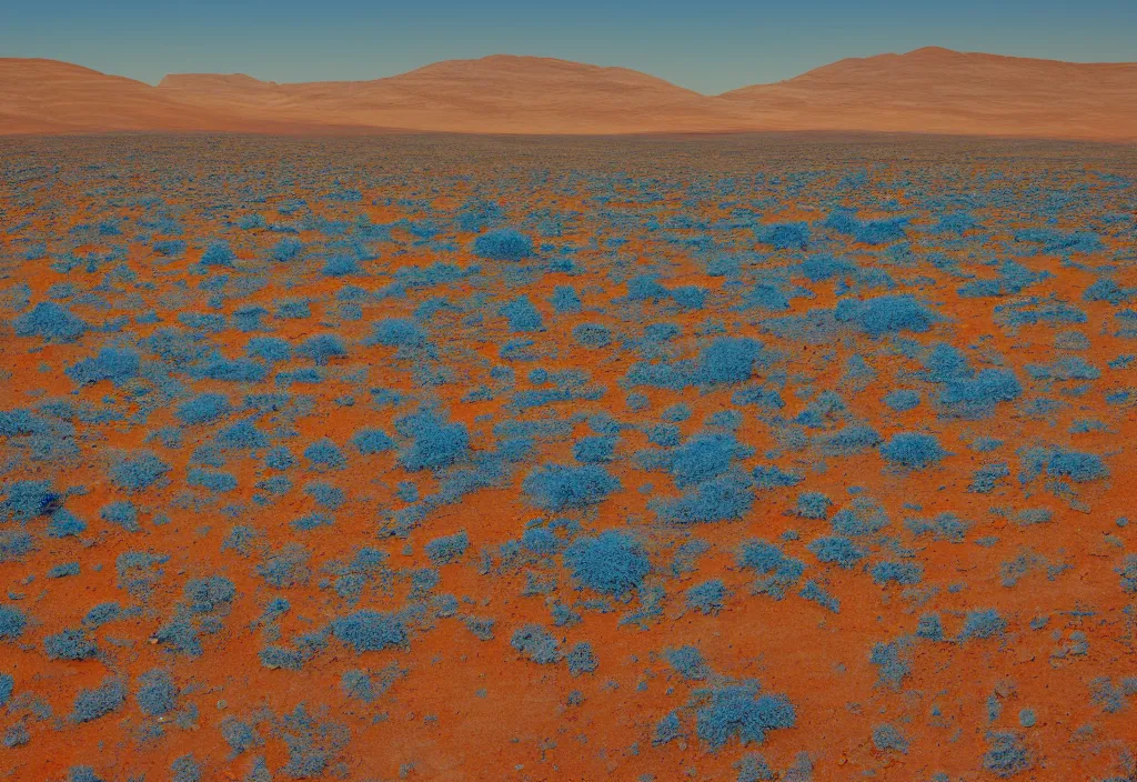 Prompt: mars landscape with blue vegetation