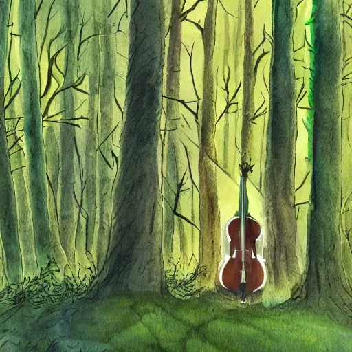 Prompt: beautiful forest, cello, watercolor, dramatic lighting, cinematic, establishing shot, extremely high detail, photo realistic, cinematic lighting, pen and ink, intricate line drawings