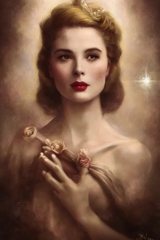 Image similar to a young and extremely beautiful grace kelly infected by night by tom bagshaw in the style of a modern gaston bussiere, art nouveau, art deco, surrealism. extremely lush detail. melancholic scene infected by night. perfect composition and lighting. sharp focus. profoundly surreal. high - contrast lush surrealistic photorealism. screaming, rage, madness.