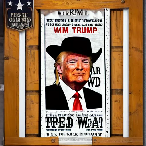 Image similar to Donald Trump on a wild wild West wanted poster with a 10 gallon hat caring to LeMat revolver