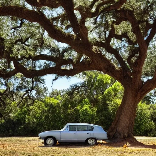 Image similar to a car in an oak tree