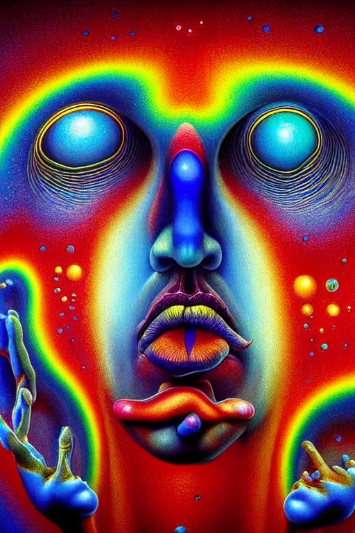 Image similar to hyperrealistic abstract close-up Renaissance psychedelic!! celestial happy! pure creature!! peaceful! kind spirit of nature! beautiful fractal!! eyes! highly detailed concept art eric zener elson peter cinematic hard rainbow lighting high angle hd 8k sharp shallow depth of field endless, inspired by Zdzisław Beksiński Salvador Dali